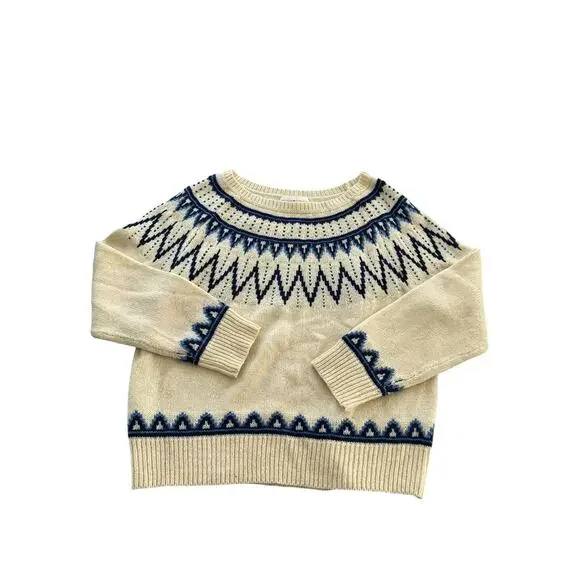 Ralph Lauren Nordic Sweater Pullover Knit Wool Blend Jumper Off White Blue - Picture 1 of 8